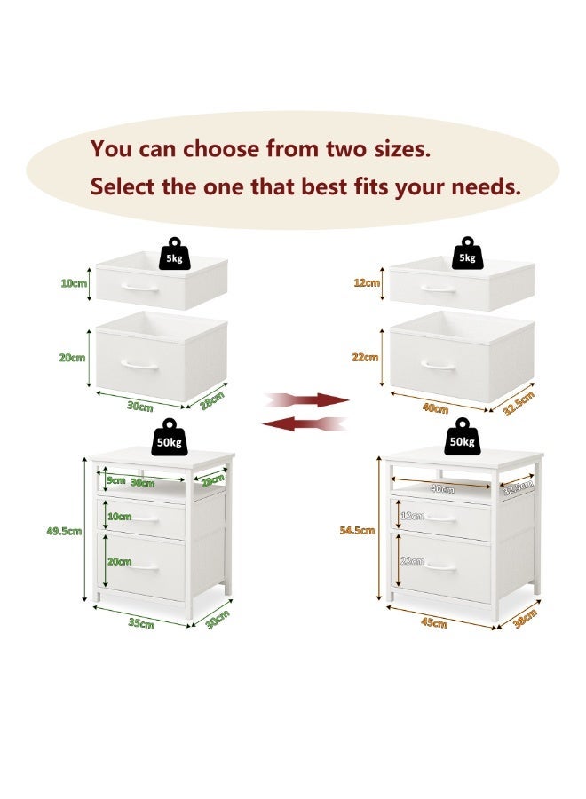 SHEIDLIN طاولة سرير عصرية مع رف مفتوح، طاولة جانبية بيضاء، طاولة متينة لغرفة المعيشة، طاولة سرير لغرفة النوم مع درجين من القماش. - Image 2
